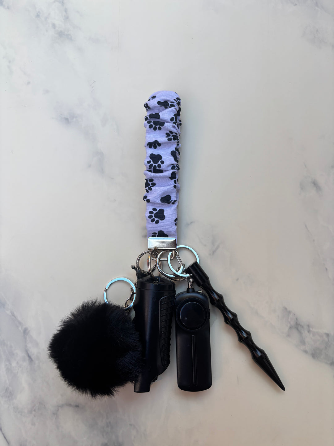 Grey paw scrunchie self-defense keychain