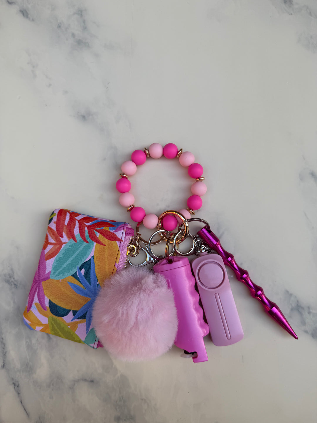 Pink Hawaii beaded wallet self-defense keychain