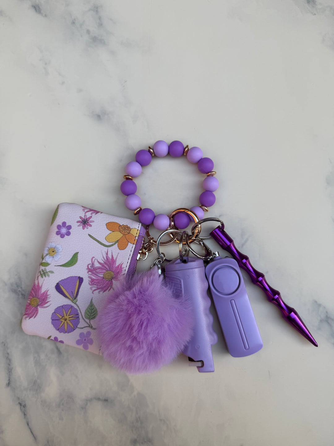 Lilac floral wallet self-defense keychain