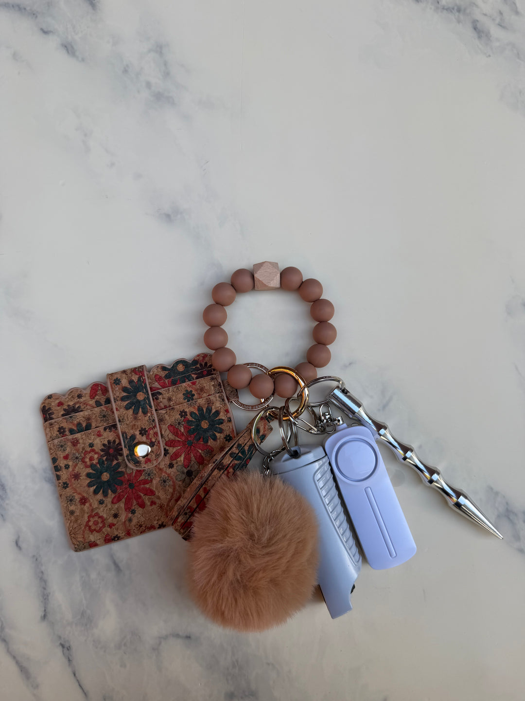 Autumn flower beaded wallet self-defense keychain