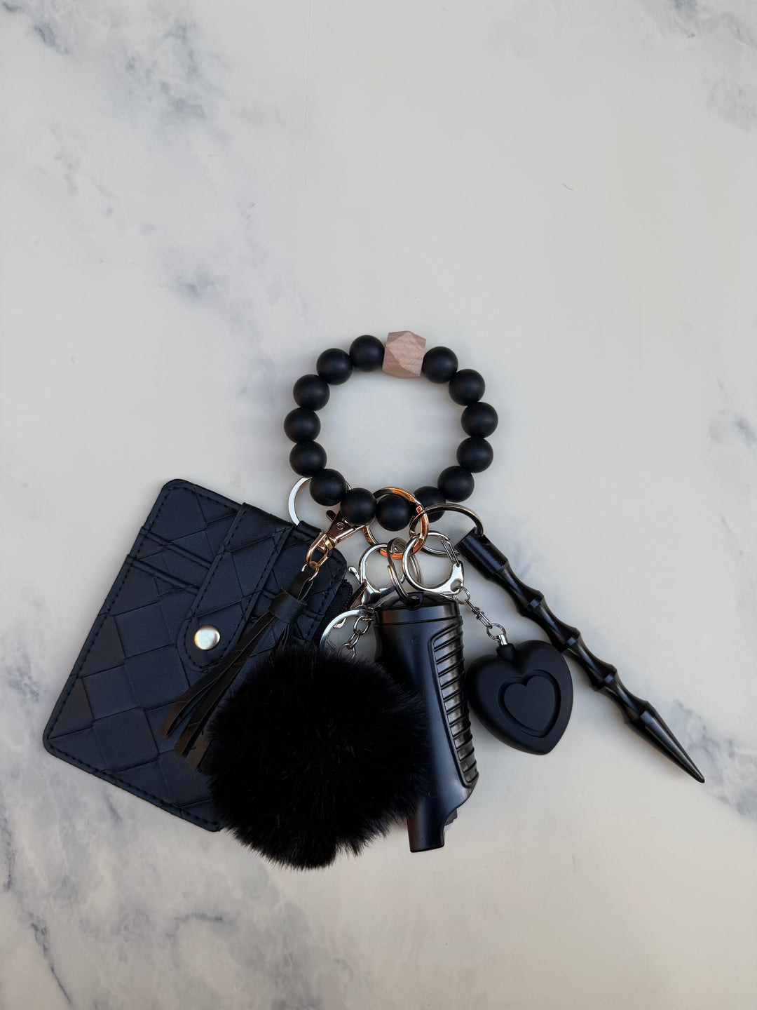 Black beaded wallet self-defense keychain