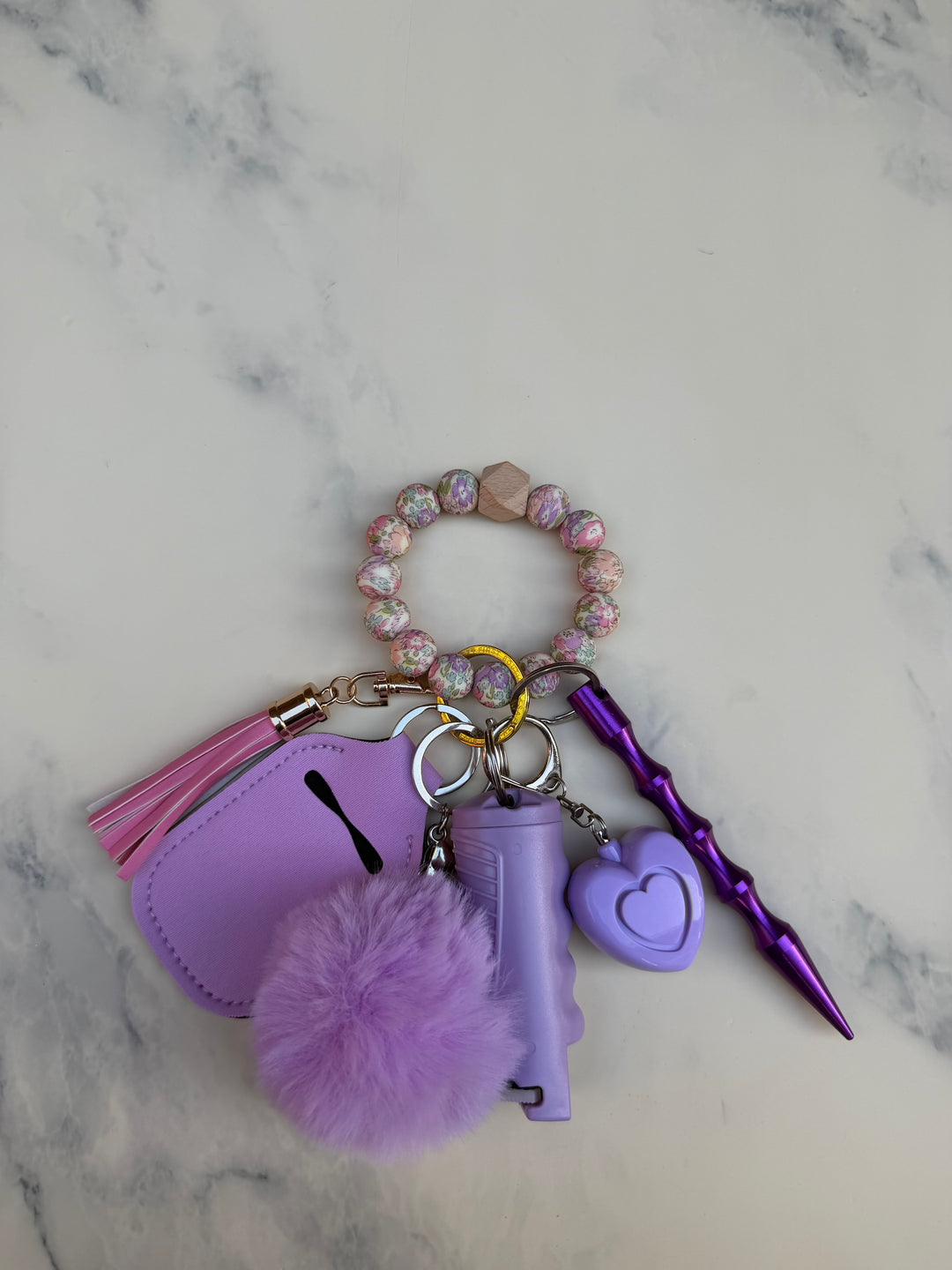 Lavender fields beaded self-defense keychain