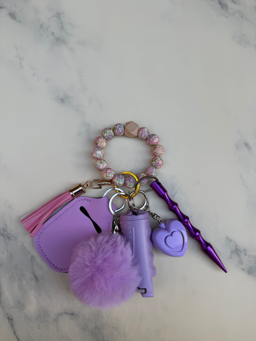 Lavender fields beaded self-defense keychain