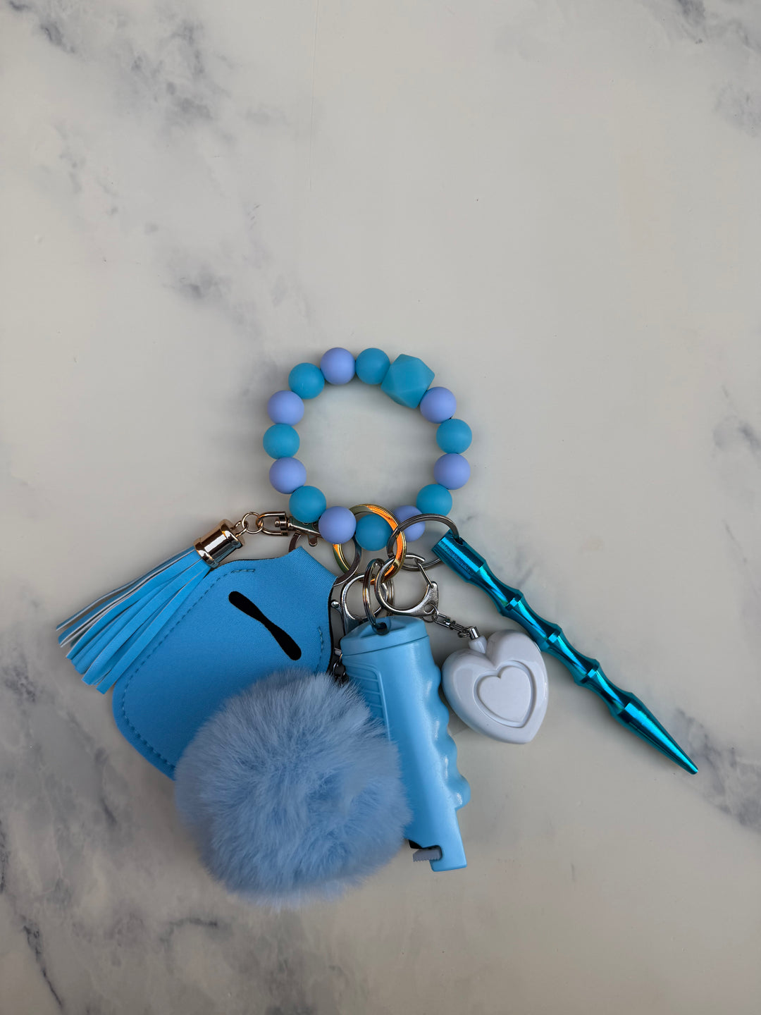 Aqua glow in the dark beaded beaded self-defense keychain