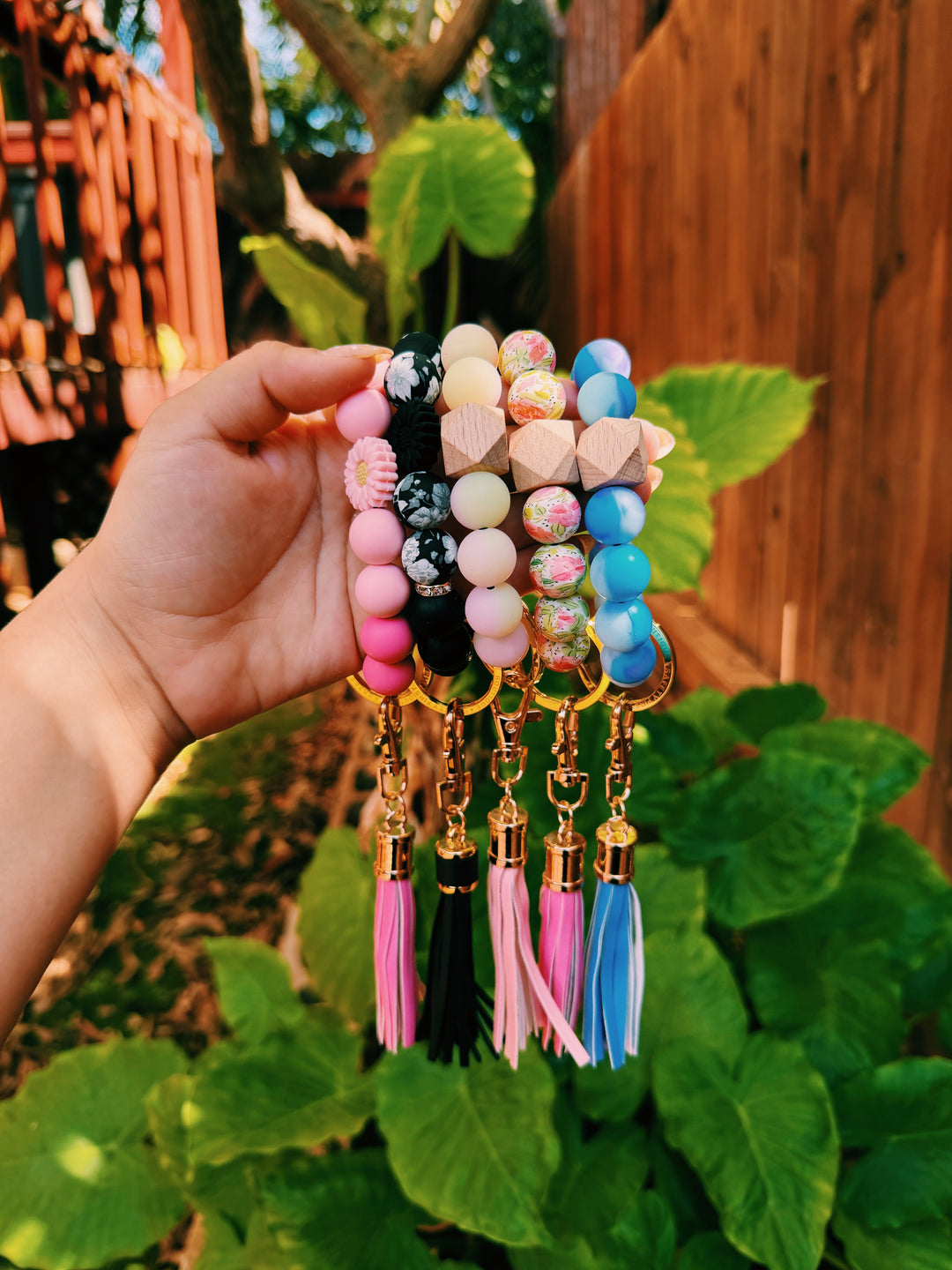 Beaded wristlet keychain