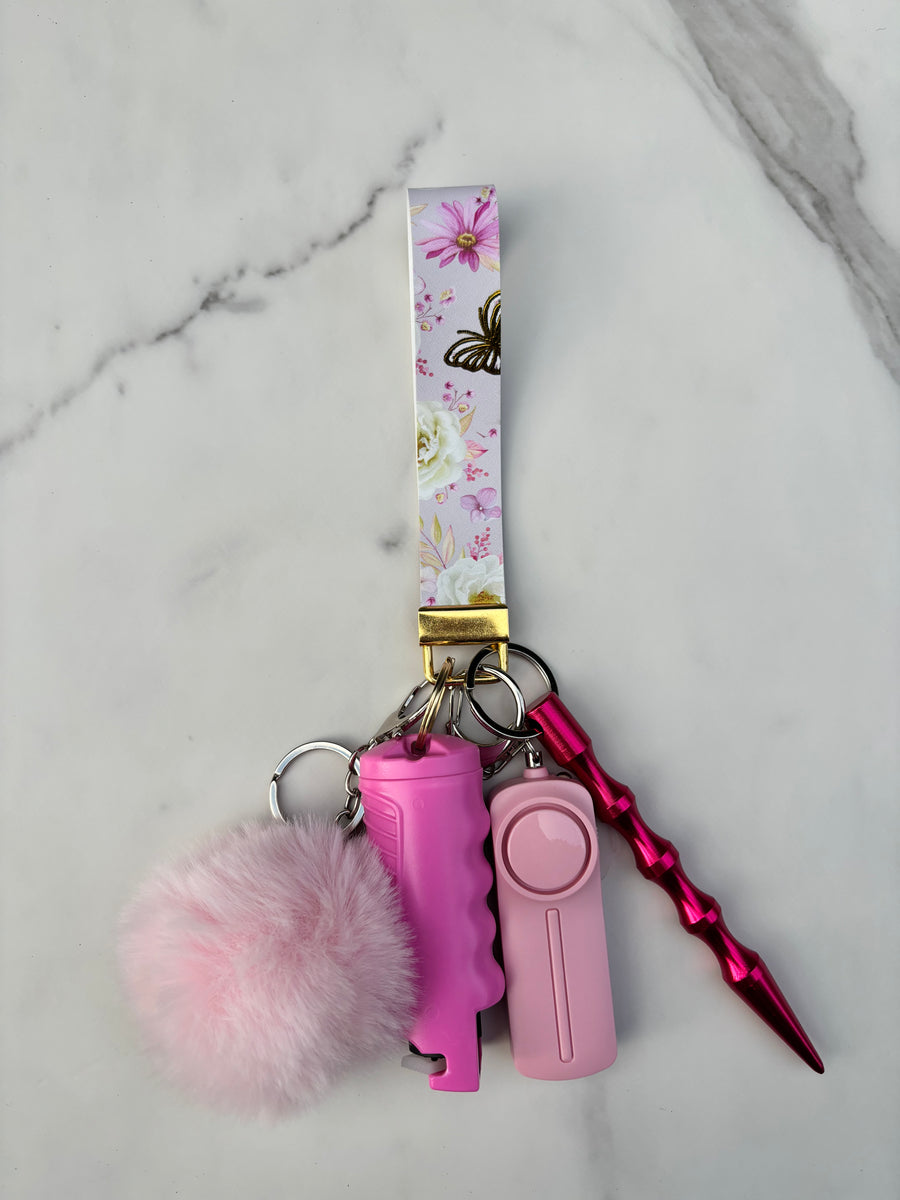 Handmade pink floral butterfly selfdefense keychain Safety First