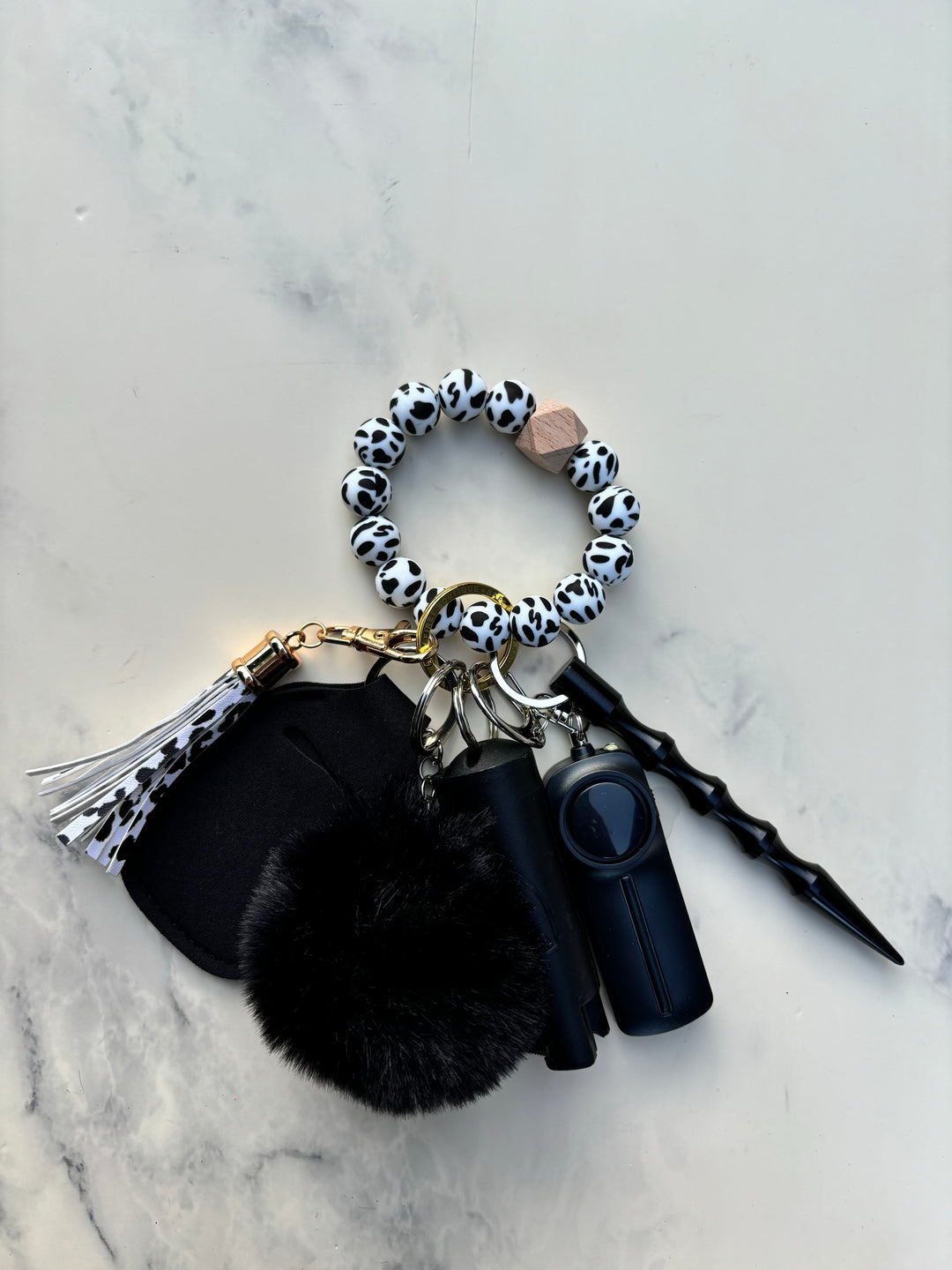 Cow beaded self-defense keychain