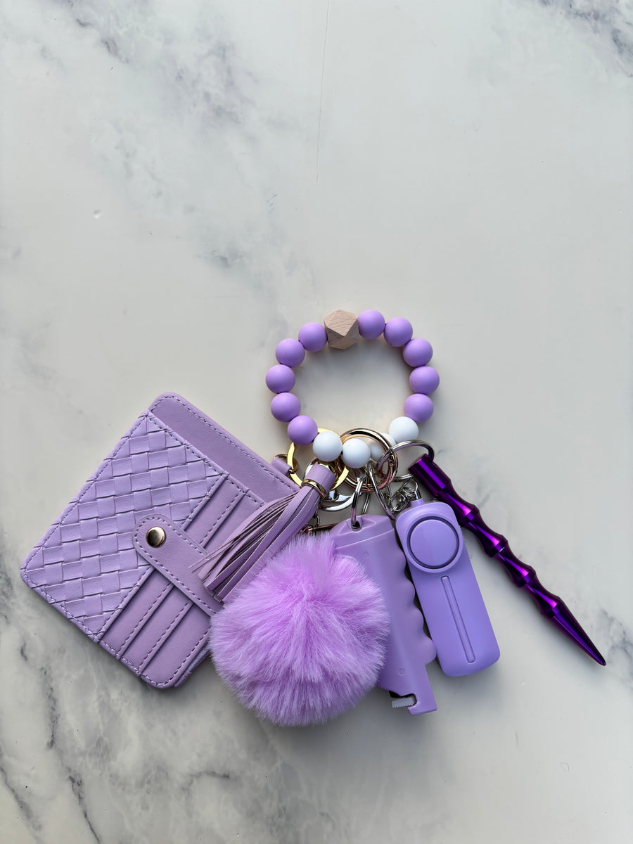 Lilac beaded wallet selfdefense keychain Safety First Boutique