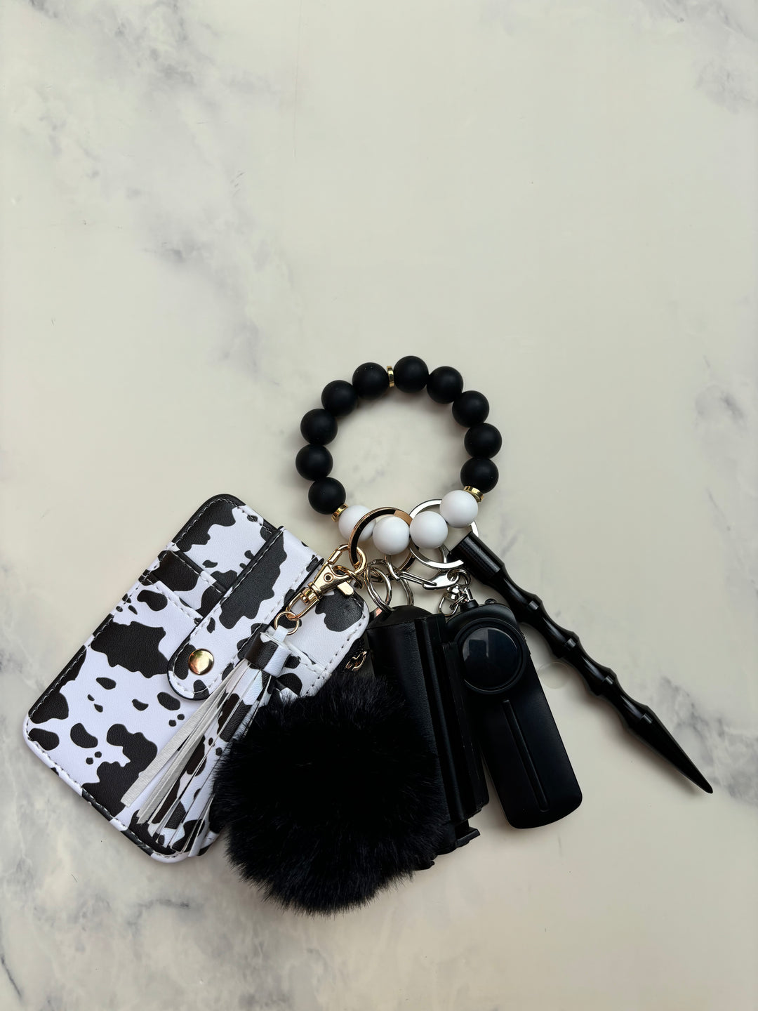 Cow gold beaded ring wallet selfdefense keychain Safety First Boutique