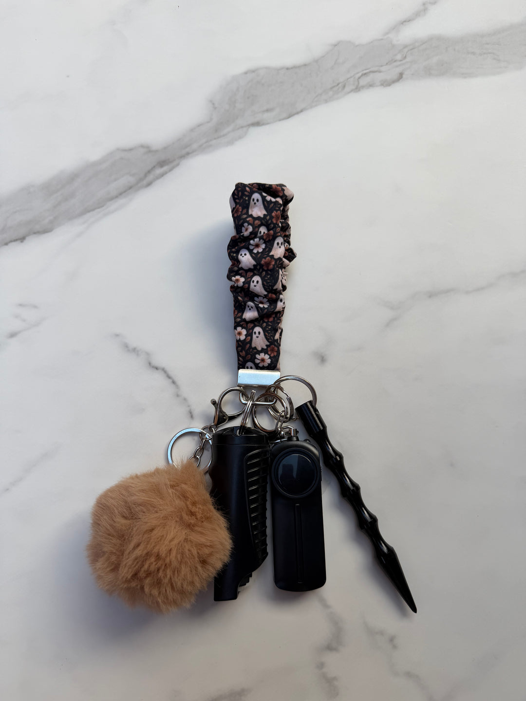 Handmade bow ghost scrunchie self-defense keychain