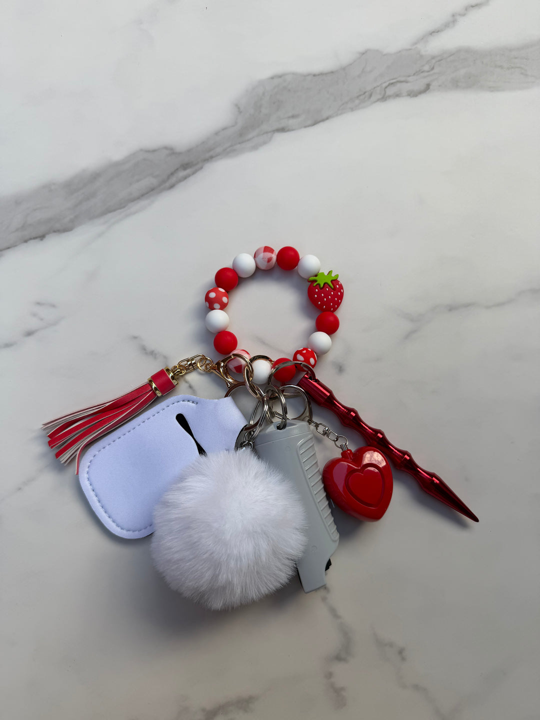 Strawberry polkadot beaded charm self-defense keychain