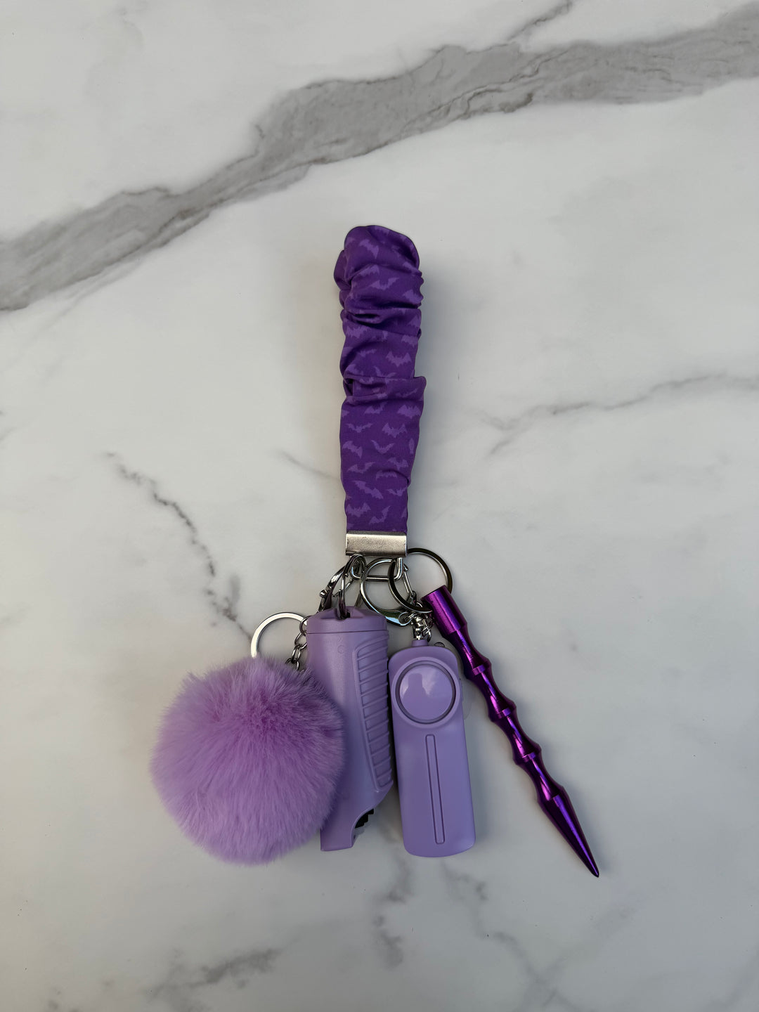 Handmade lavender bat scrunchie self-defense keychain