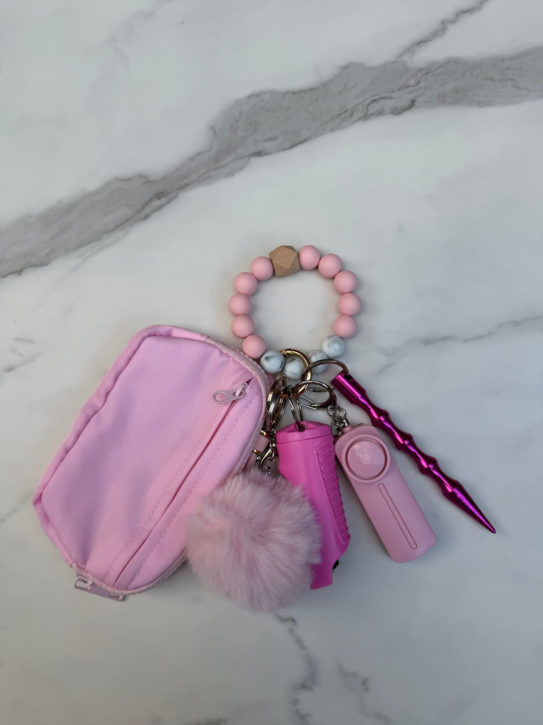 Pink zipper beaded wallet self-defense keychain