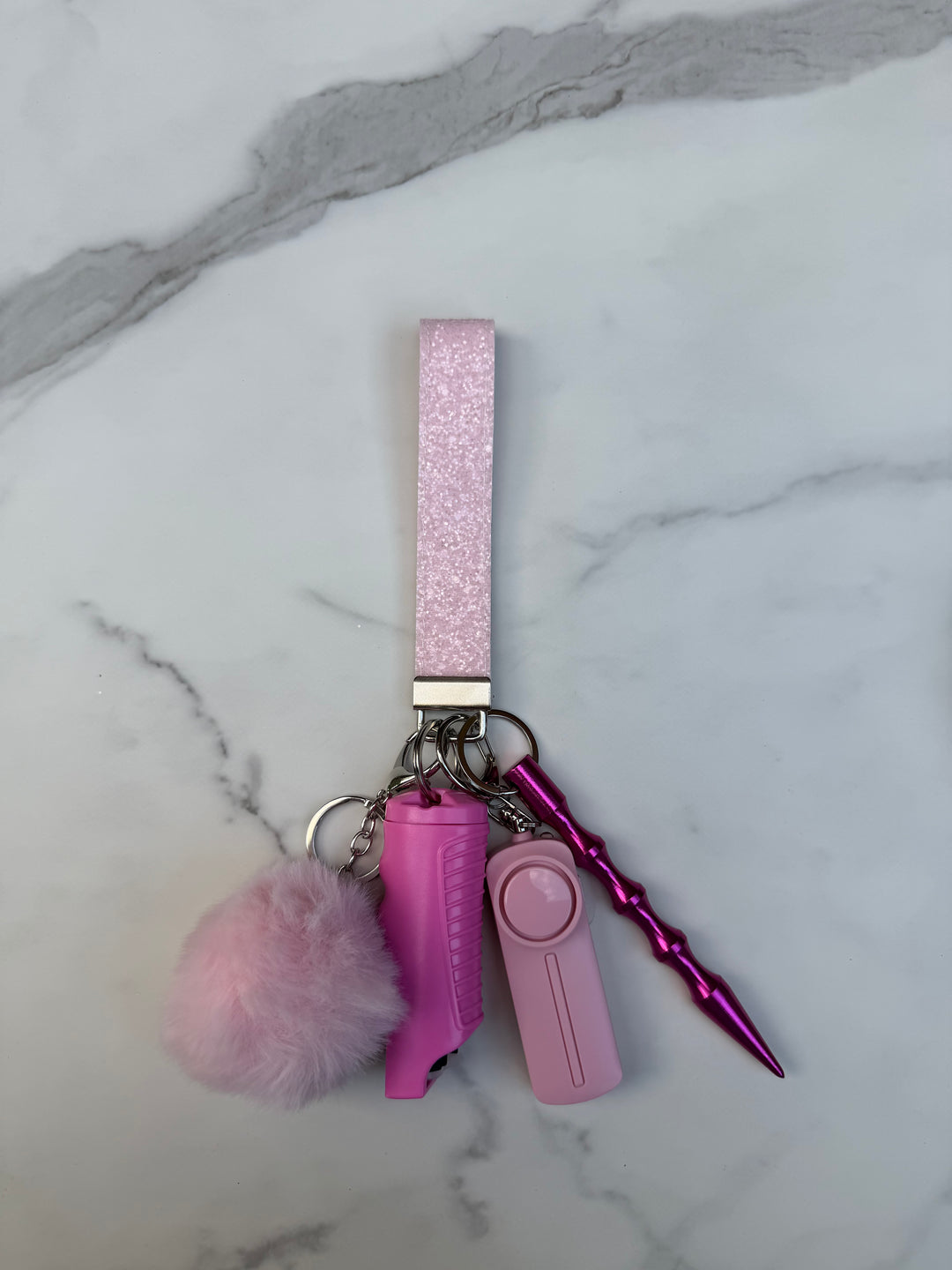 Handmade pink pumpkin glitter self-defense keychain