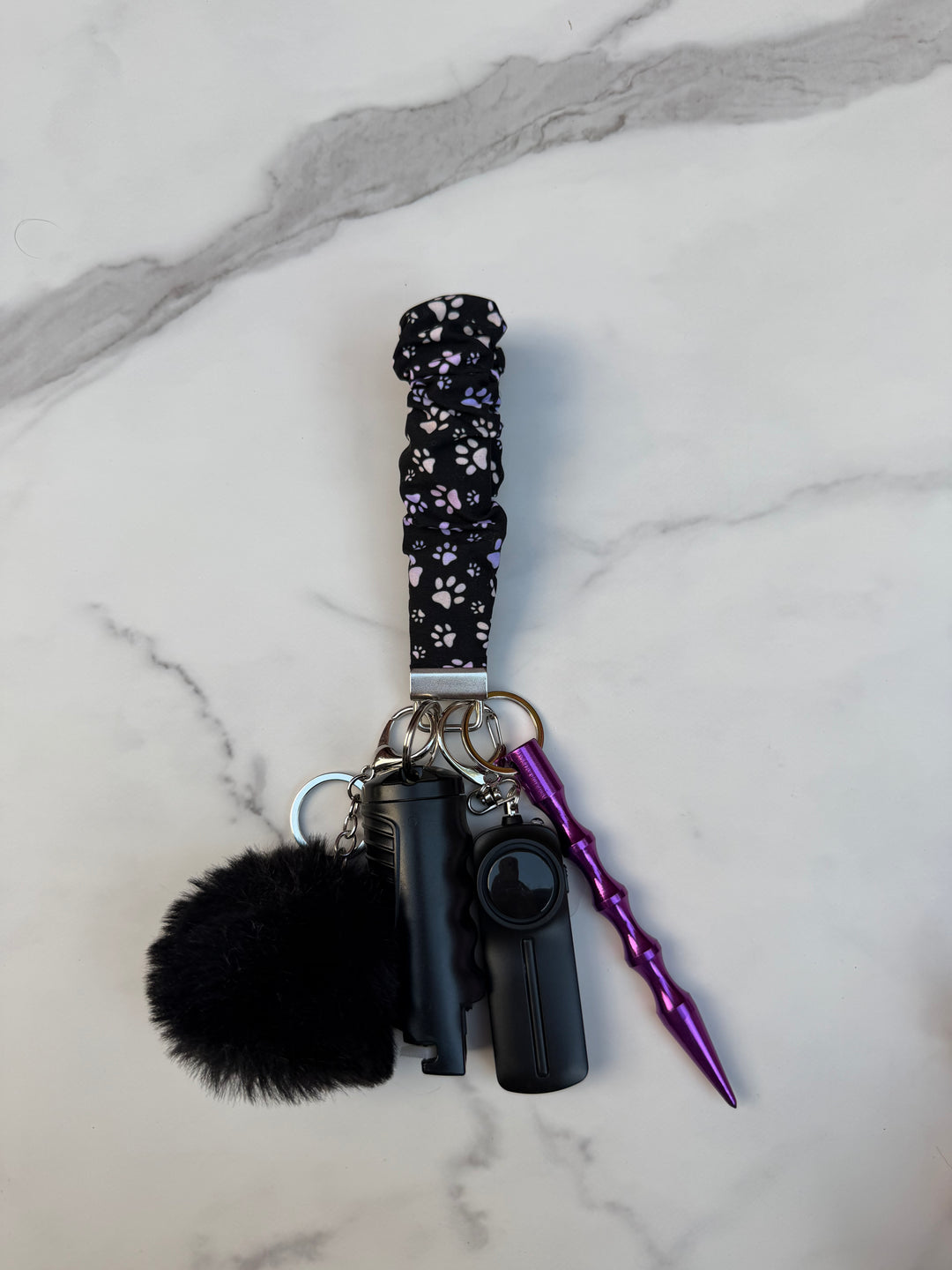 Handmade paw print scrunchie self-defense keychain