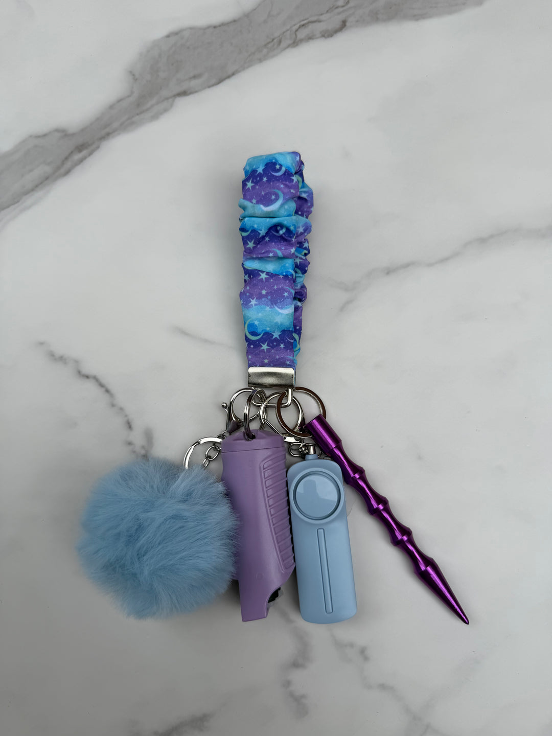 Handmade ombre moon scrunchie self-defense keychain