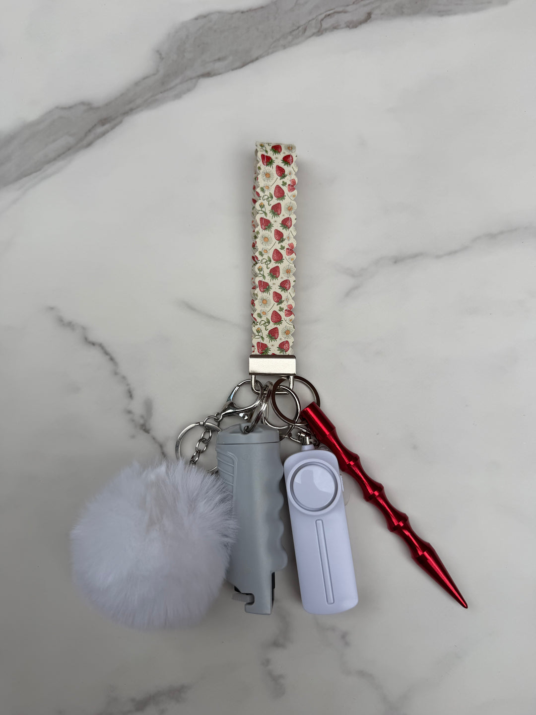 Handmade scalloped strawberry self-defense keychain