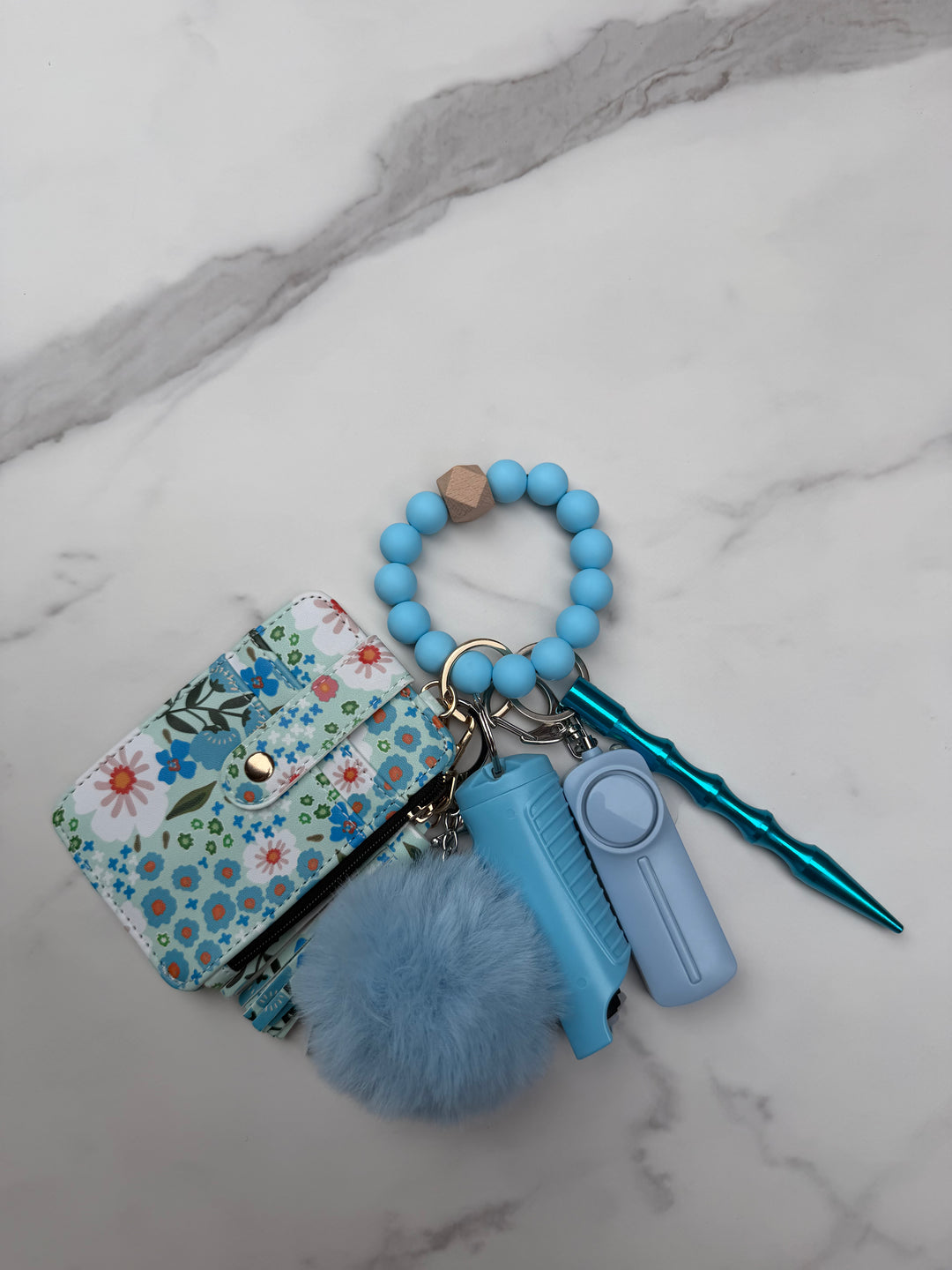 Blue floral wallet self-defense keychain