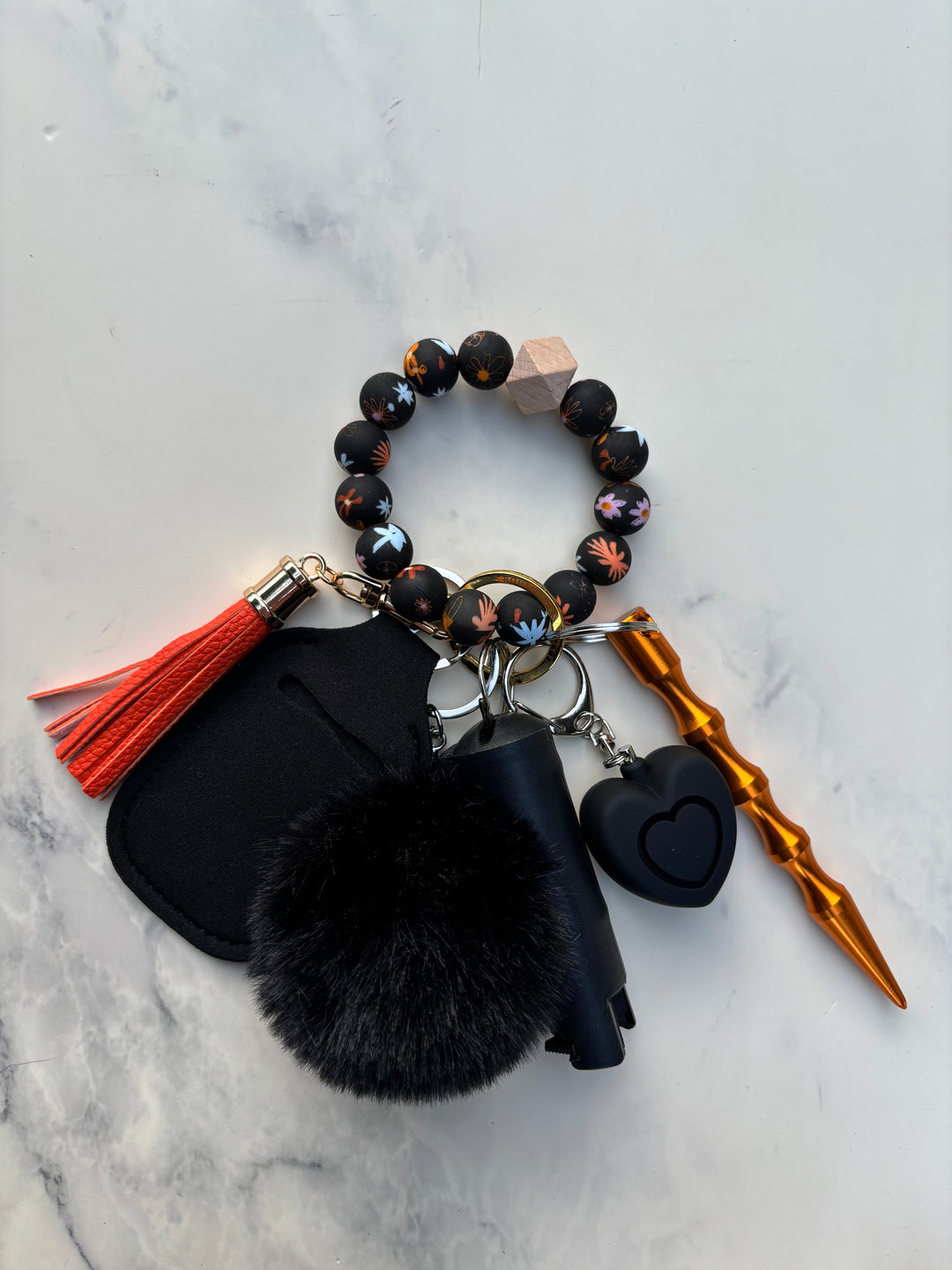 Orange floral beaded selfdefense keychain Safety First Boutique