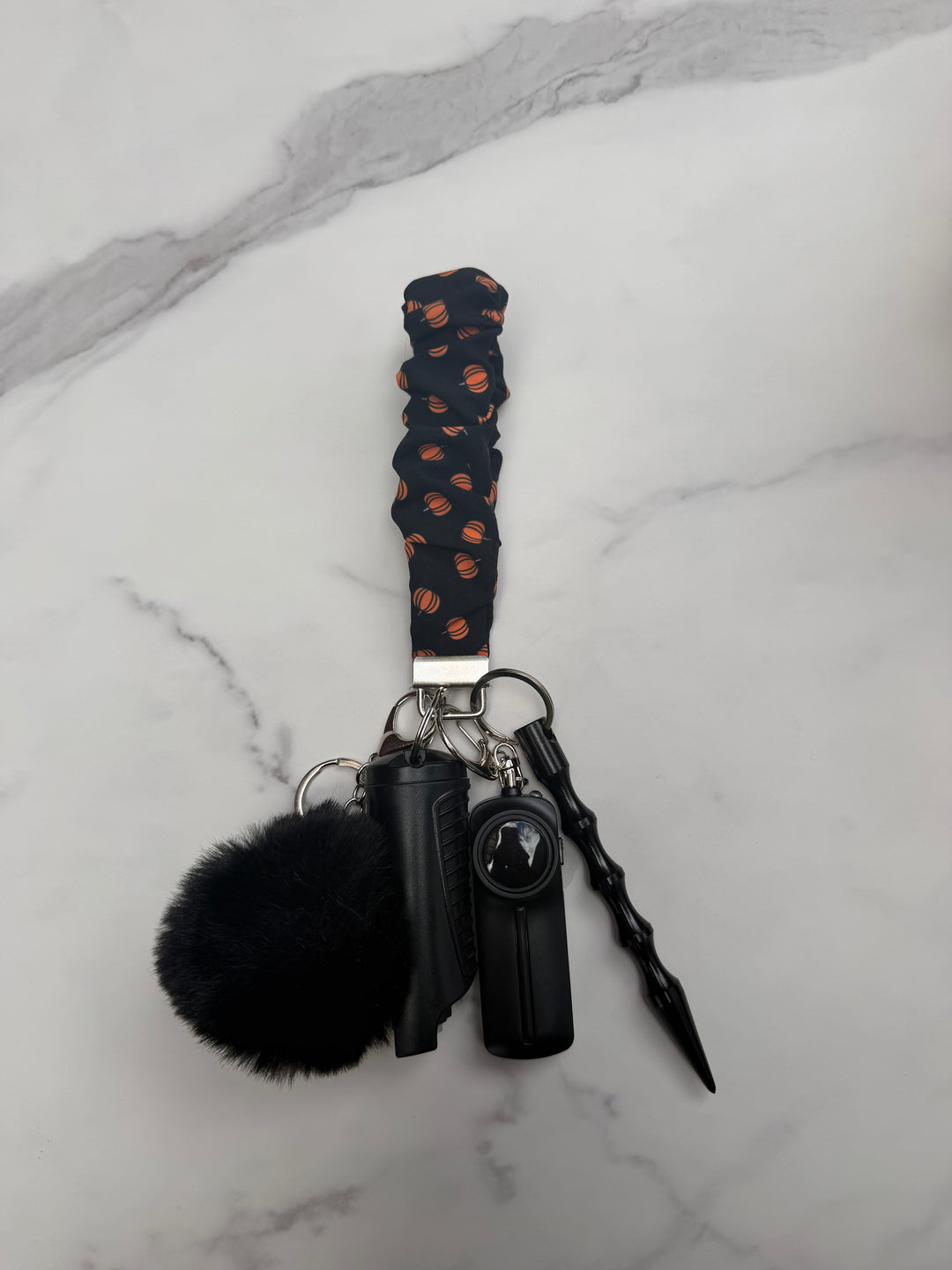 Handmade midnight pumpkin scrunchie self-defense keychain