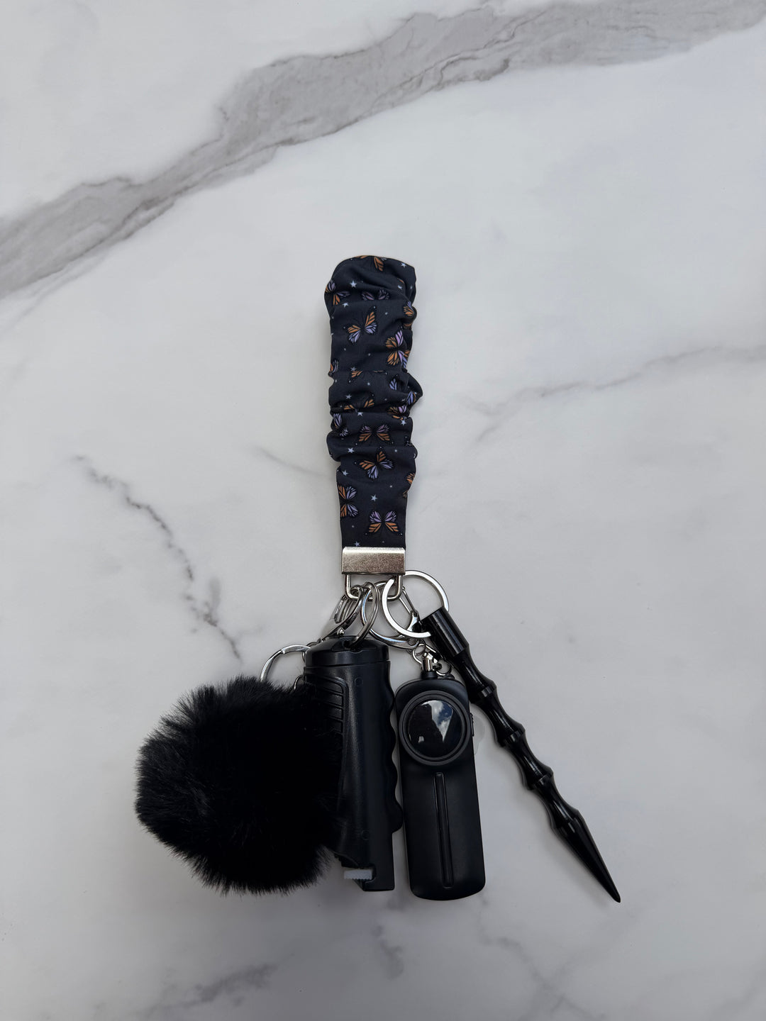 Handmade autumn butterfly scrunchie self-defense keychain
