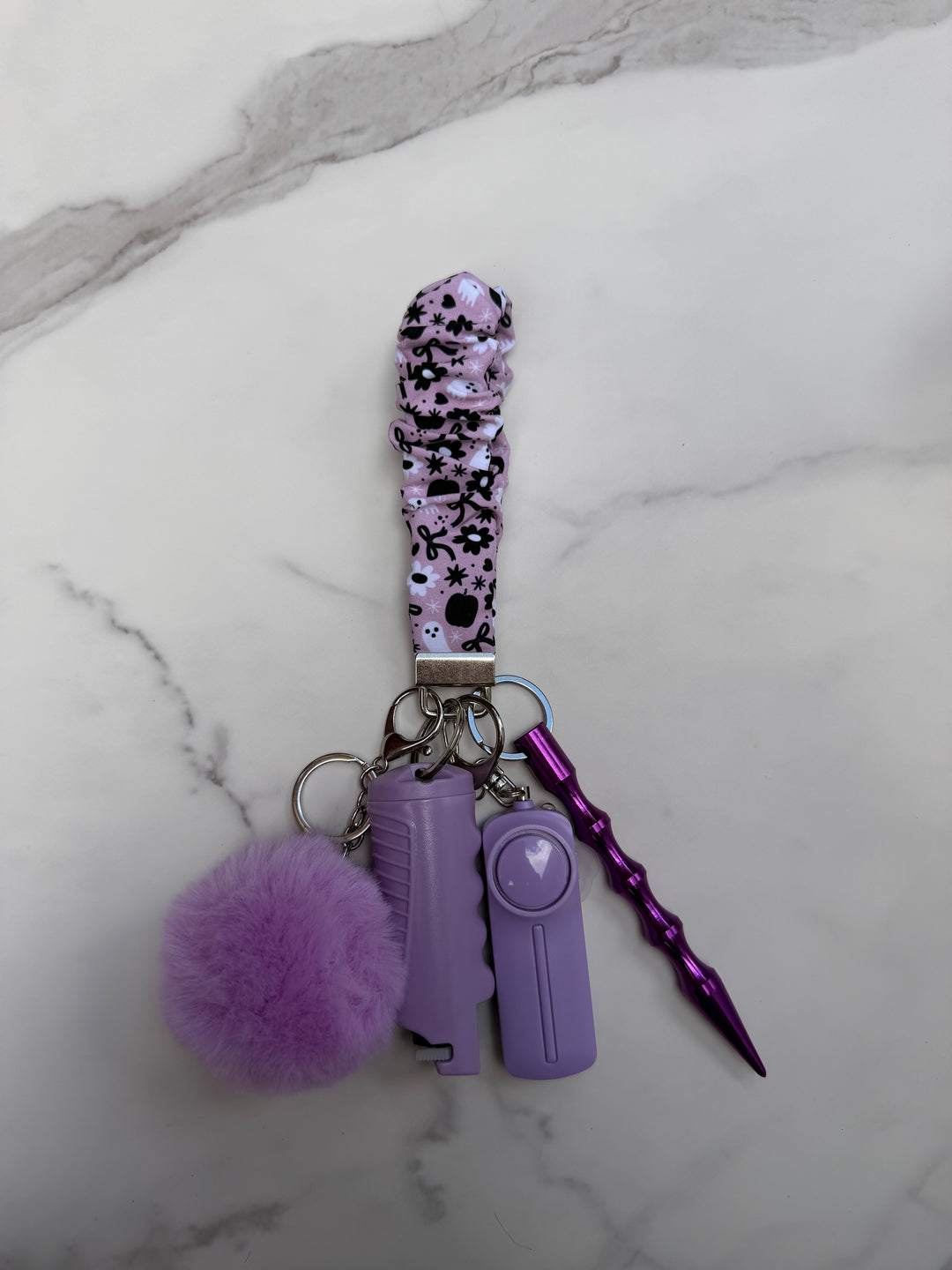 Handmade spooky bow scrunchie self-defense keychain