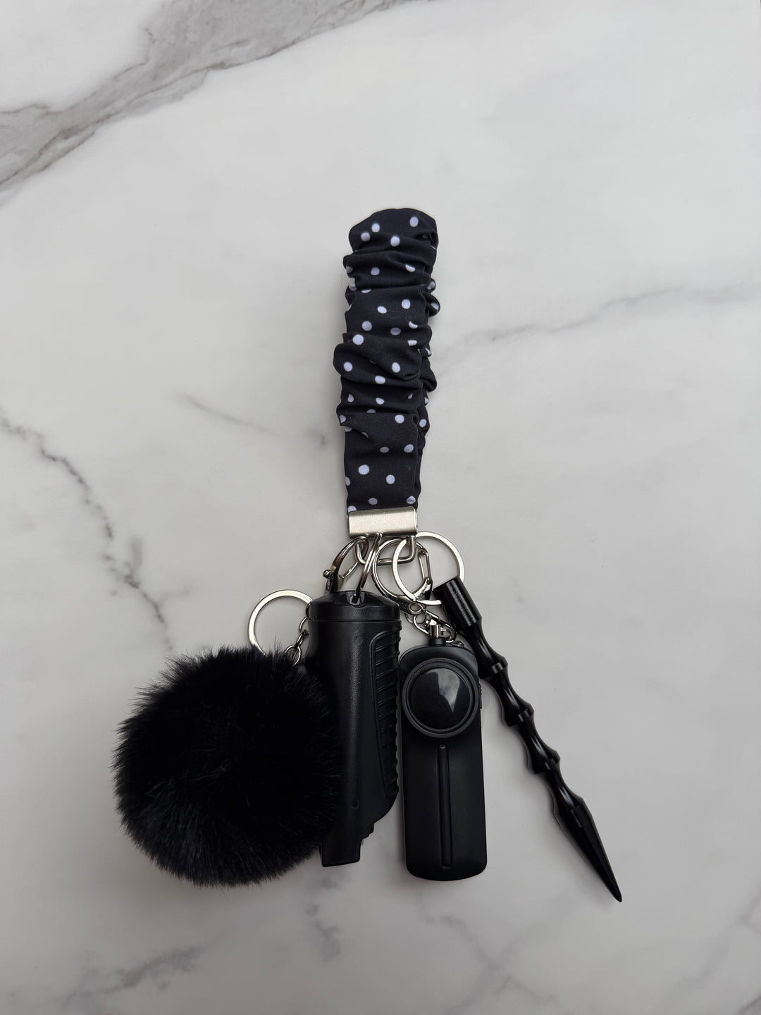Handmade polkadot scrunchie self-defense keychain