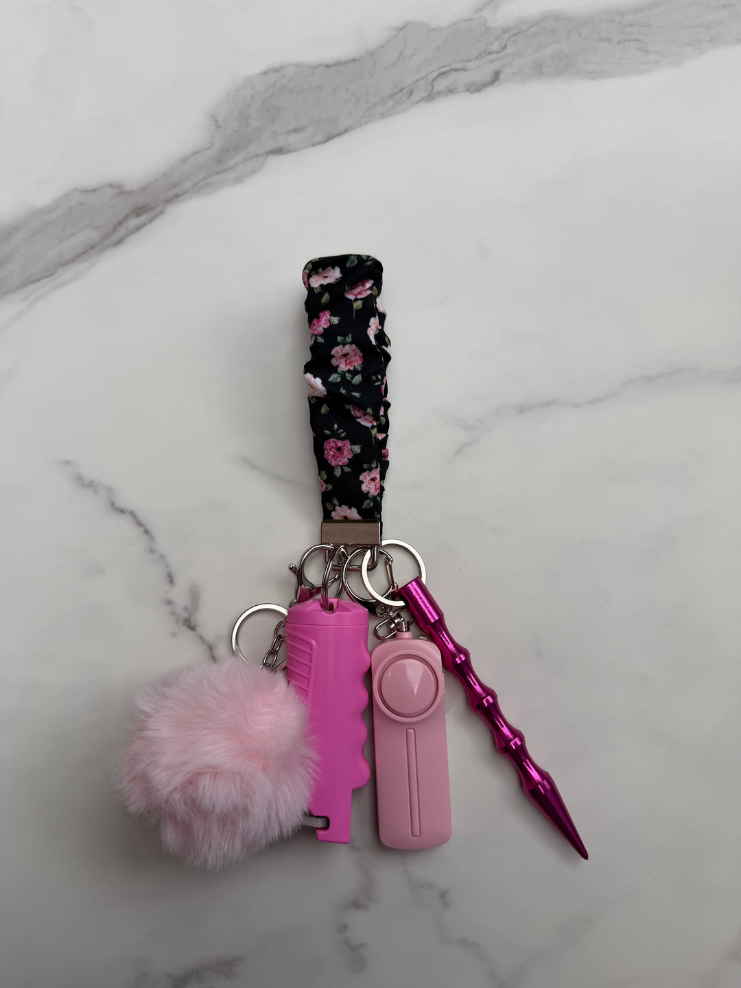 Handmade pink rose scrunchie self-defense keychain