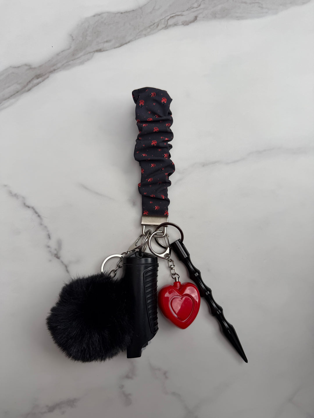 Handmade lady bug scrunchie self-defense keychain